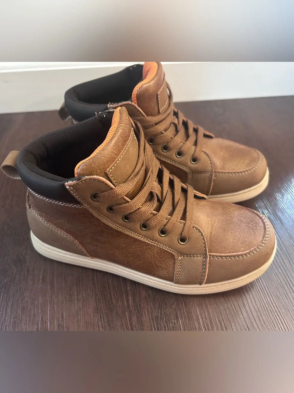 Falls Creek Boys Brown High-Top Casual Boots with Cream Sole NWOT